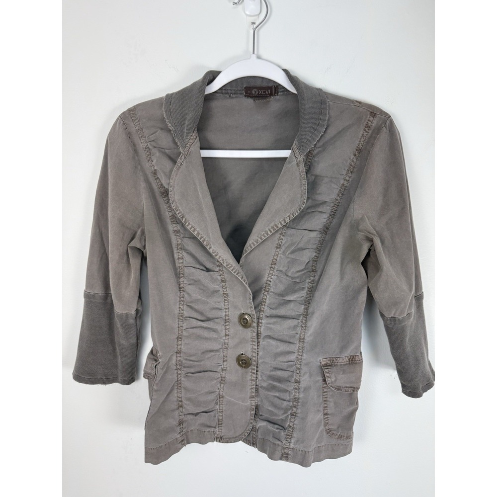 XCVI Womens Ruched Front 3/4 Sleeve Utility Aesthetic Earth Gray Blazer Jacket S